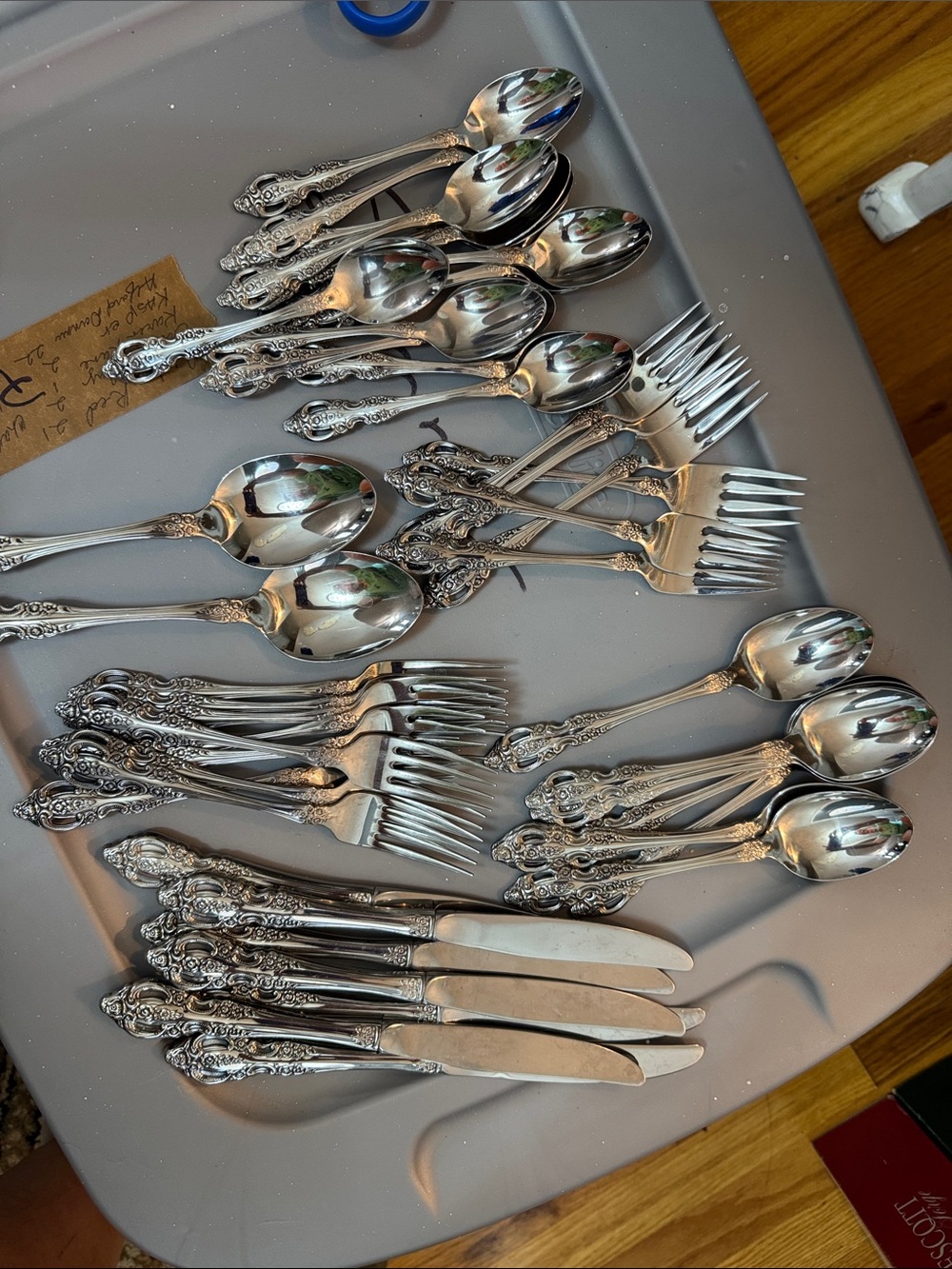 Oneida Silver Plated Ornate Flatware Set in Polished Silver vintage